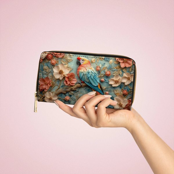 Leather Clutch Purse With Wristlet Strap Handle Macaw Majesty - Image 4