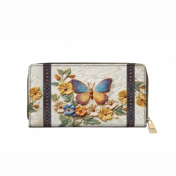 Leather Clutch Purse With Wristlet Strap Handle Butterfly Enchantment