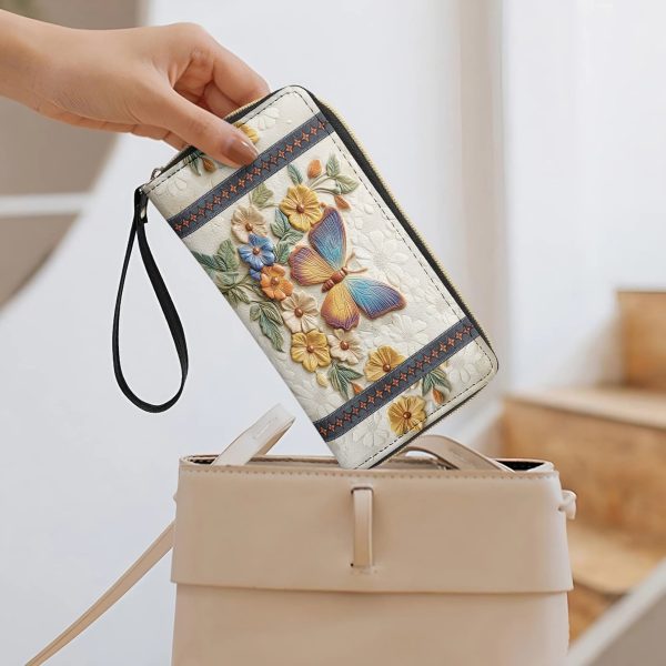 Leather Clutch Purse With Wristlet Strap Handle Butterfly Enchantment - Image 4