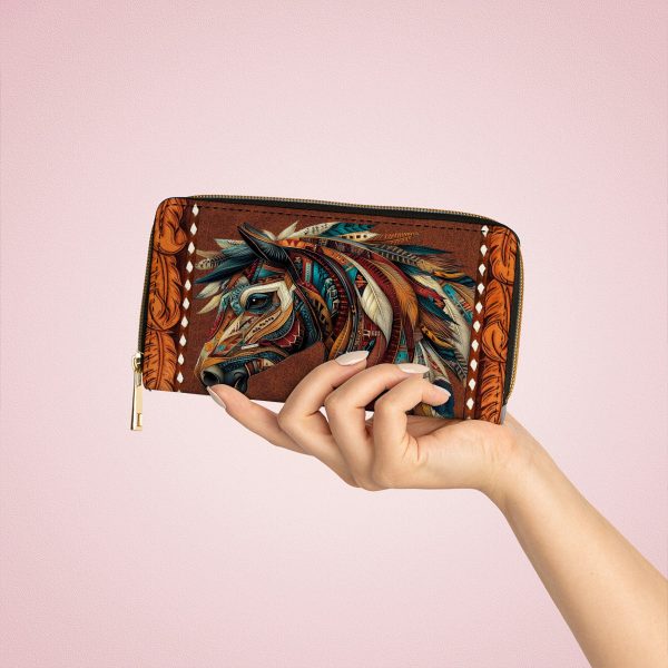 Leather Clutch Purse With Wristlet Strap Handle Tribal Horse Majesty - Image 4